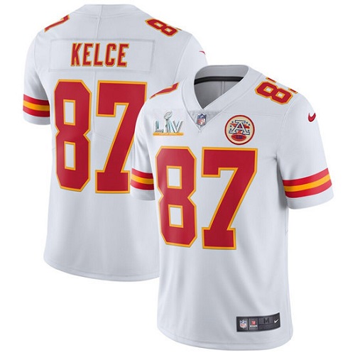 Men's Kansas City Chiefs #87 Travis Kelce White NFL 2021 Super Bowl LV Stitched Jersey